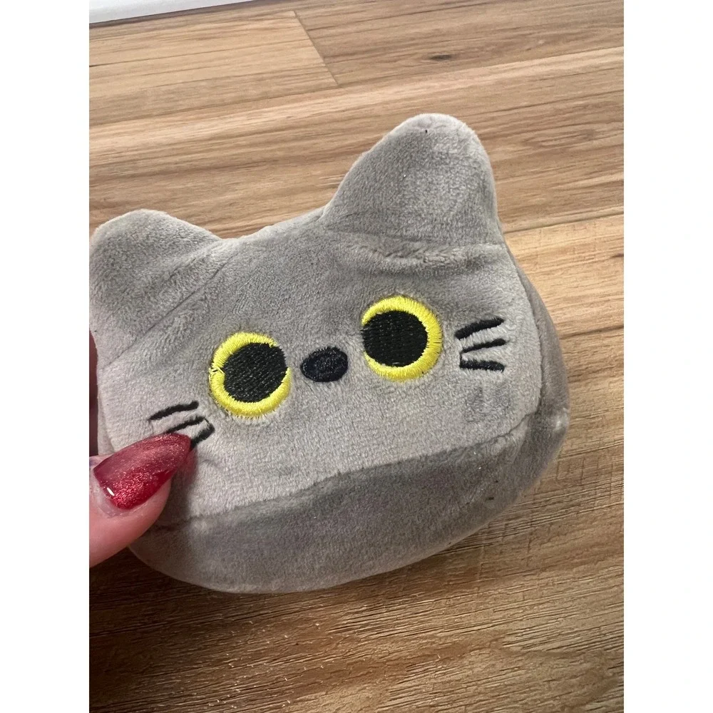 Cat Plush Toy Kids Small Grey Embroidered Face Squishy Stuffed CuteAnimal